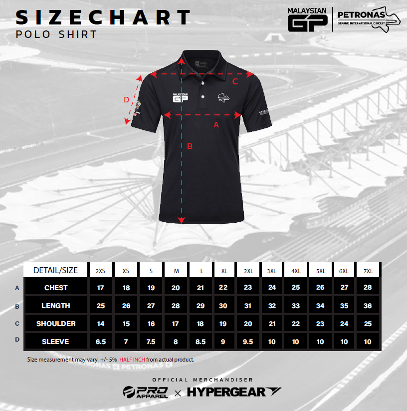 Polo T-Shirt Men Size Guide