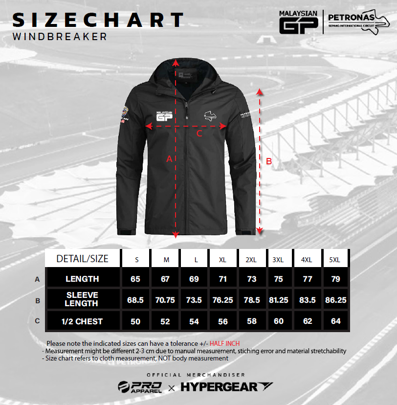 Windbreaker Size Guide