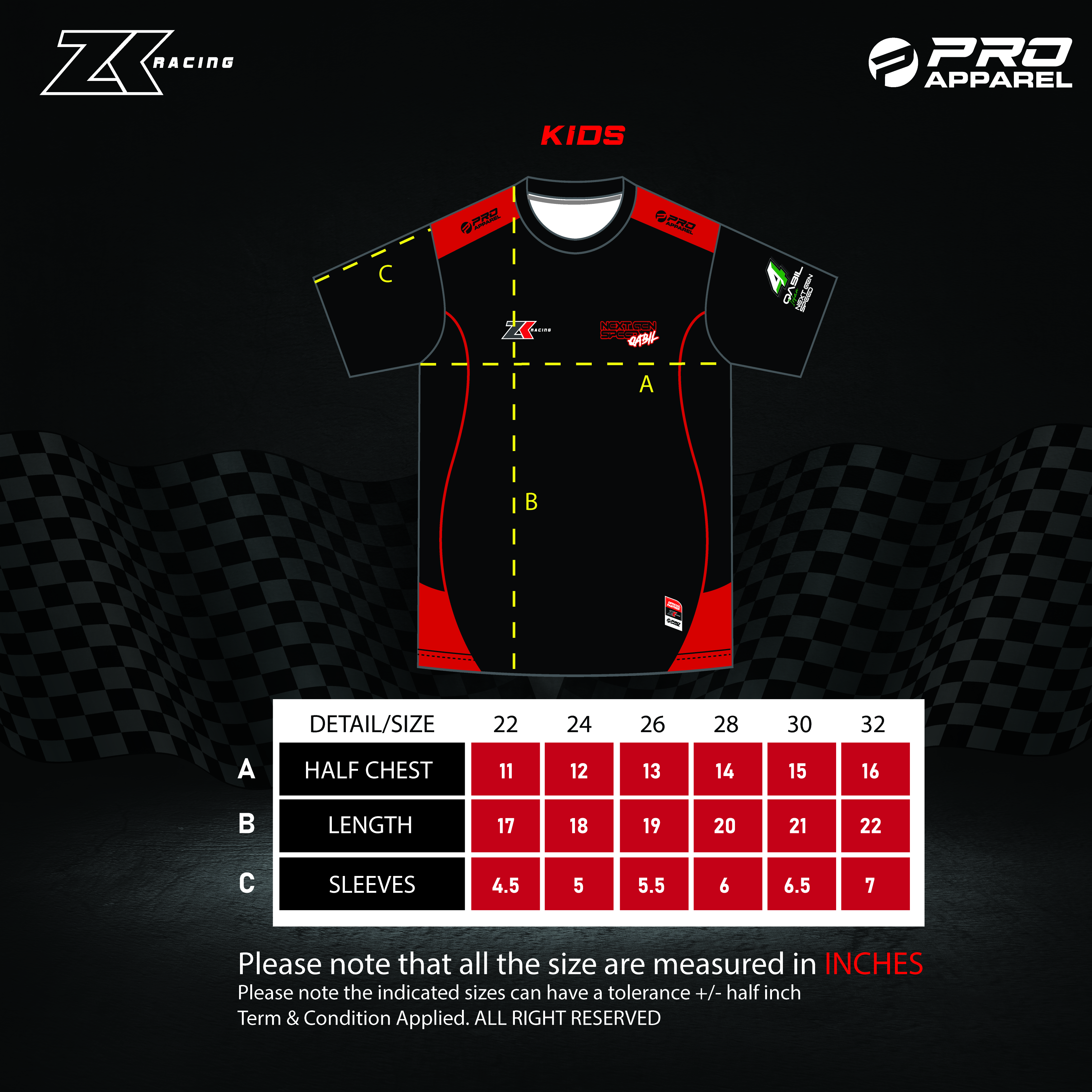 ZK Racing Kids Size Guide